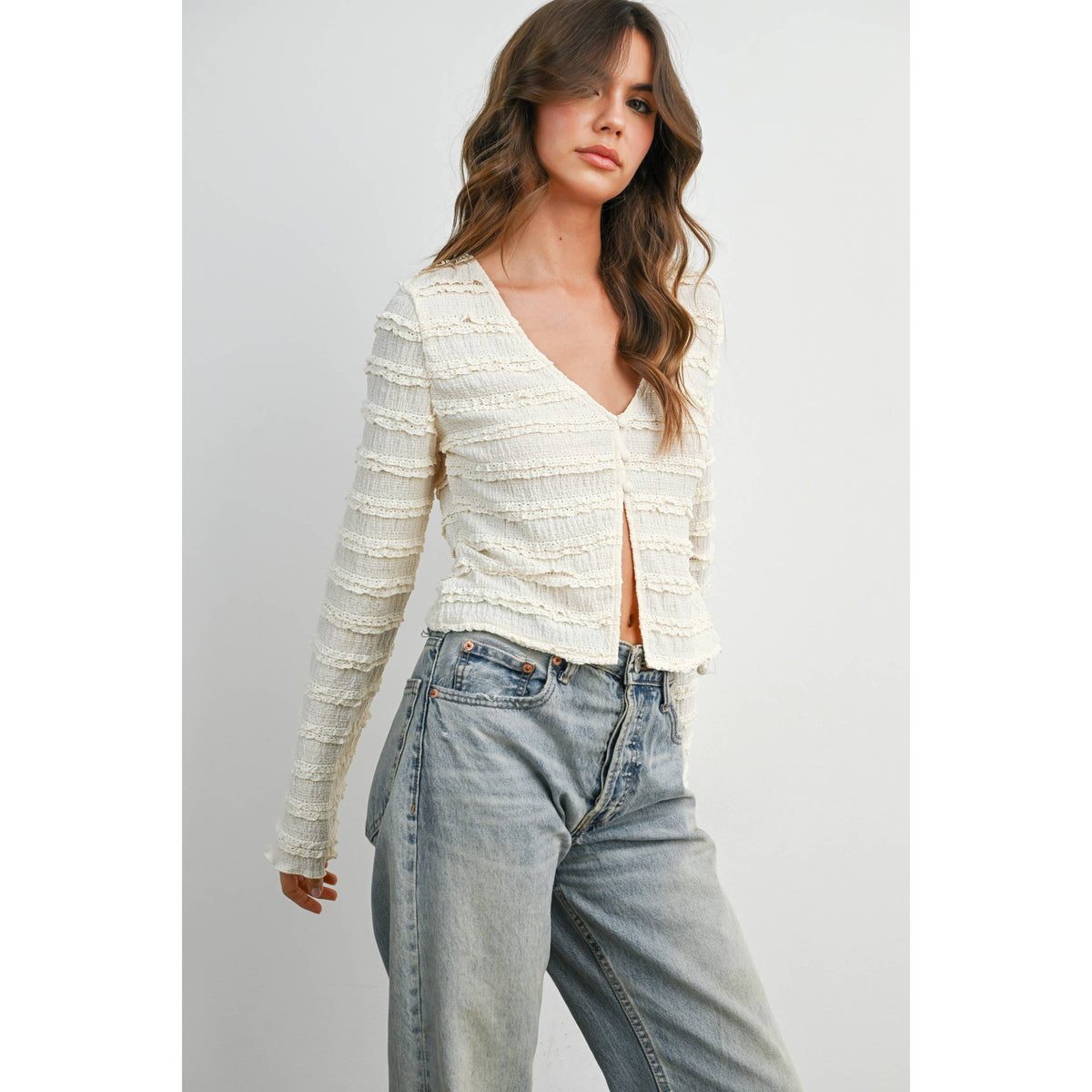 BUTTERMELON - Ruched Ribbon Knit Top - BMT8185