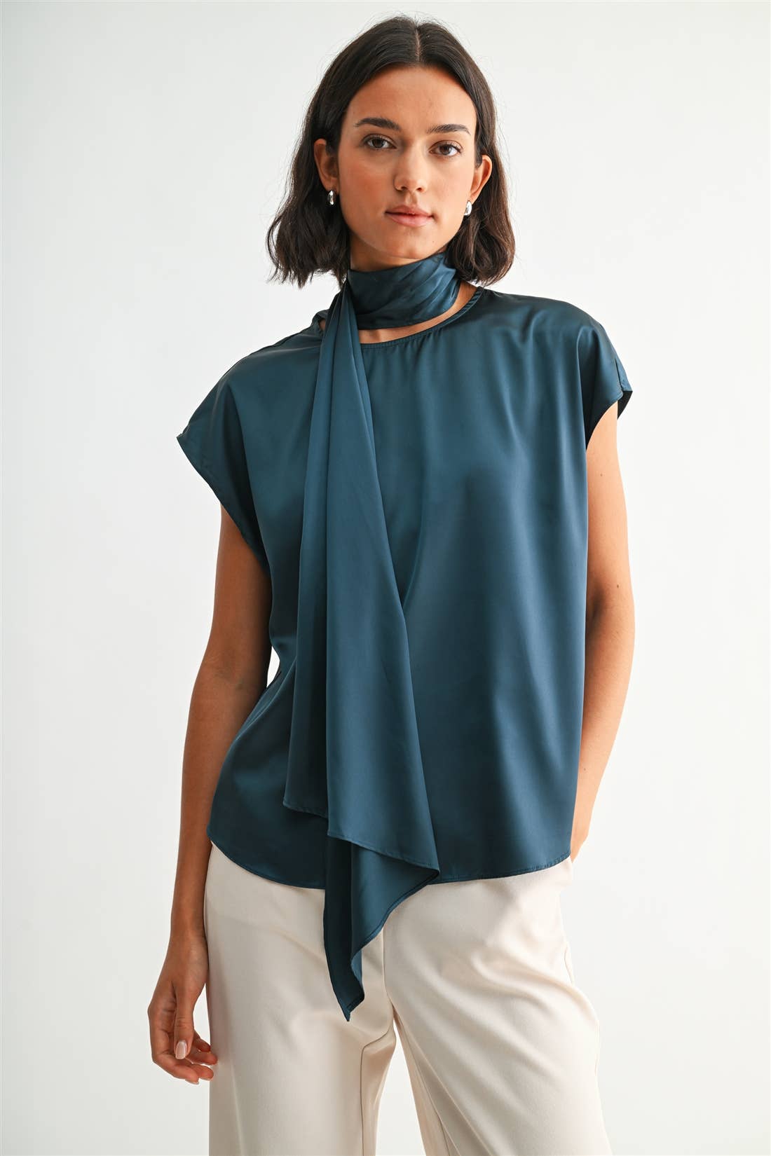 SATIN SCARF COLLAR BLOUSE - Fun2Fun