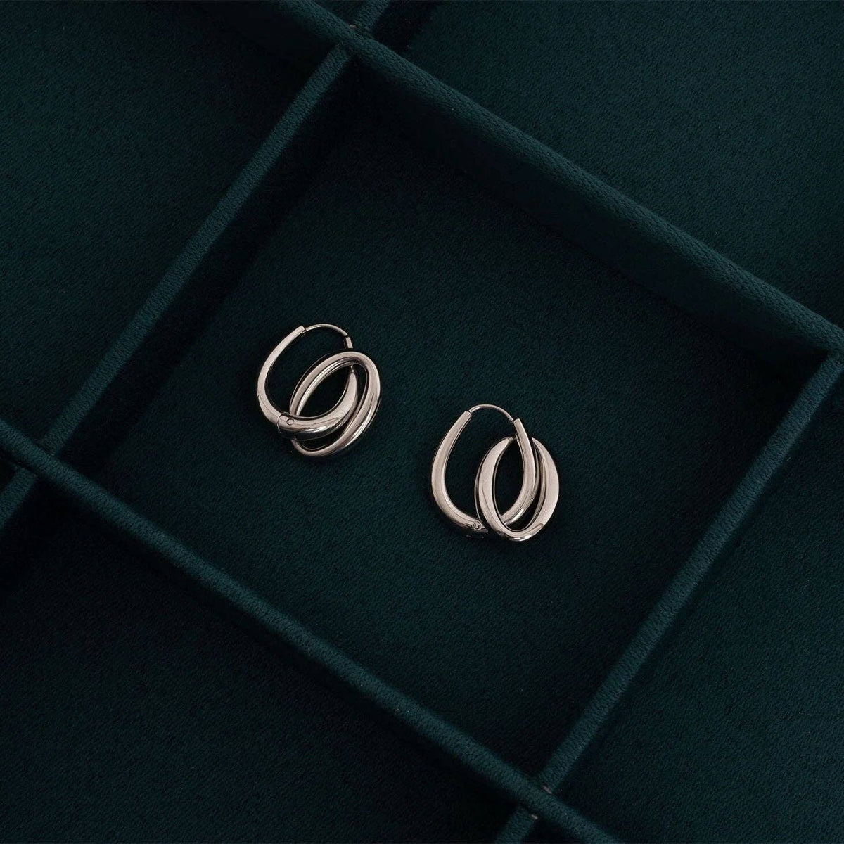 18K Gold PVD Stainless Steel Double Hoop Dangle Earrings - WJW