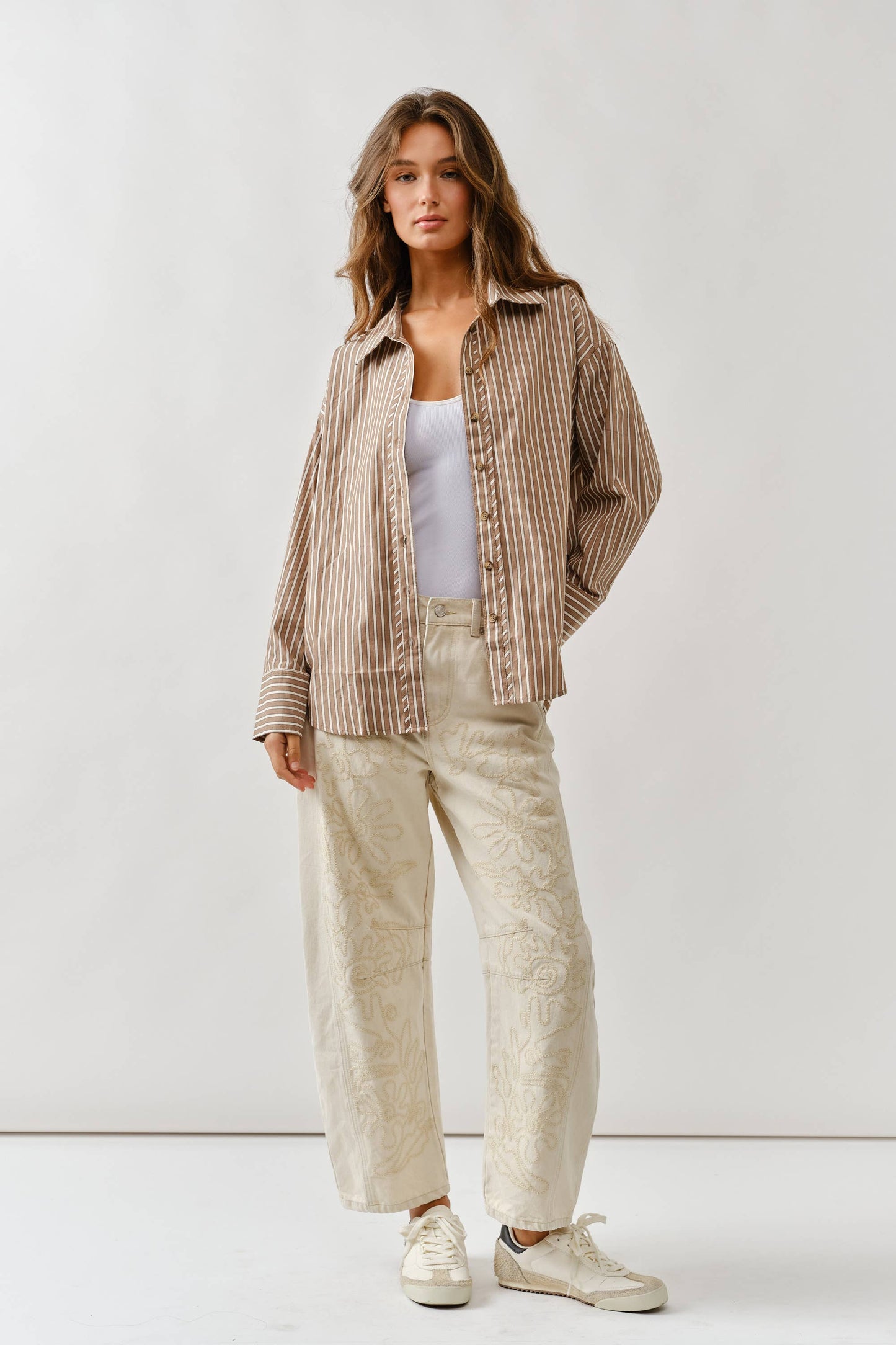 Aaron & Amber - AJP5114 EMBROIDERED DETAIL COTTON BARREL PANTS