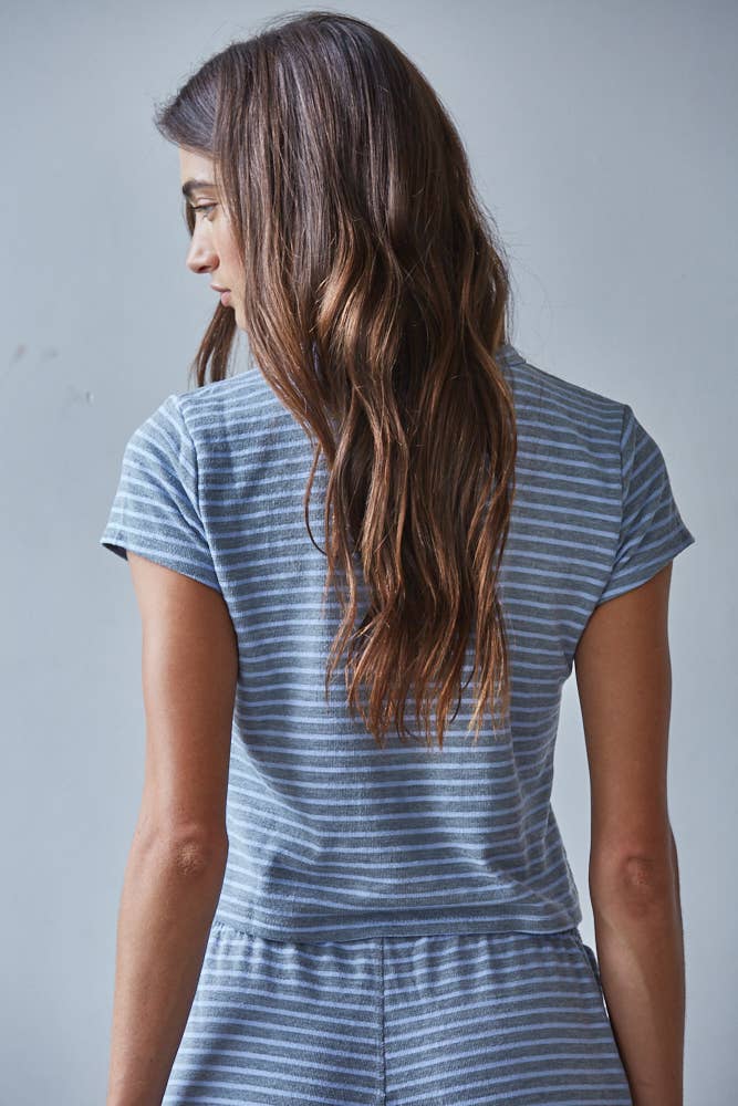 Knit Polyester Cotton Striped Short Sleeve Top - By Together
