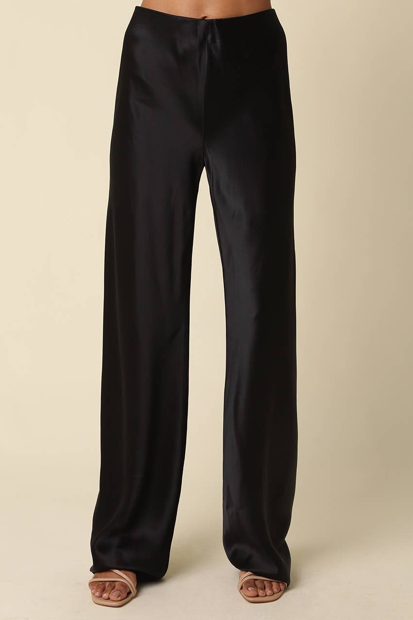 Billie Satin Wide Leg Pants - Olivaceous