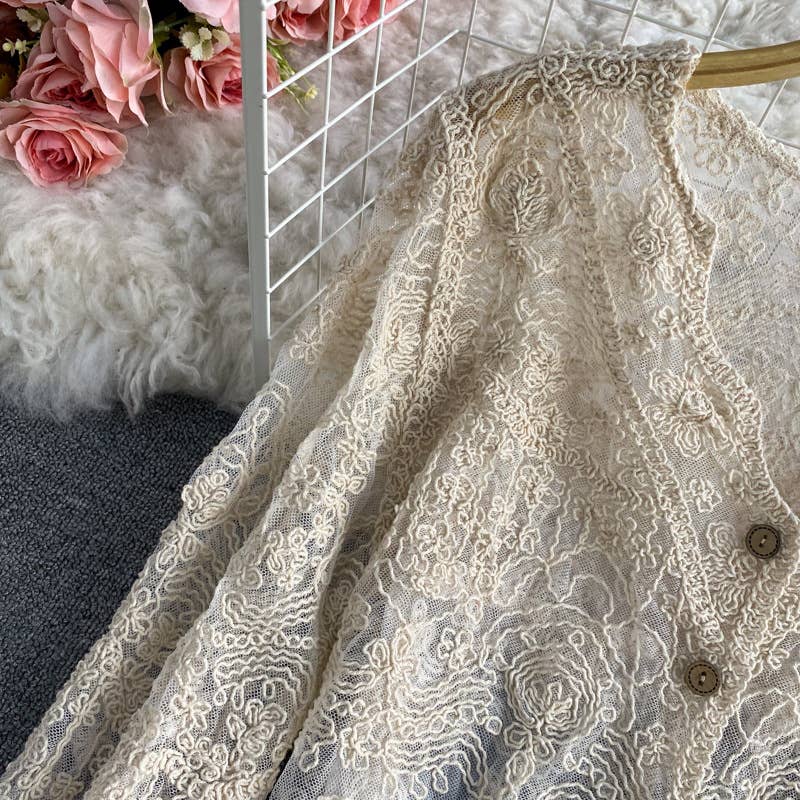 Hope & Sunshine - Crochet Cutout Long Sleeve Lace Mesh Top