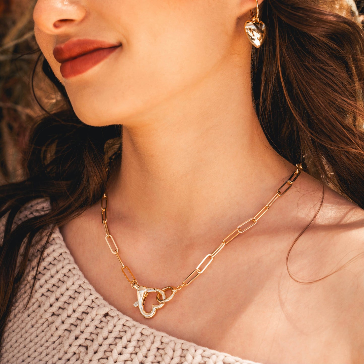Amano Studio - Heart Clasp on Paperclip Chain Necklace