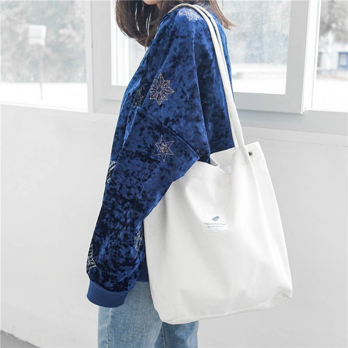 CORDUROY SNAP-BUTTON LARGE-CAPACITY SHOULDER BAG - NINEXIS