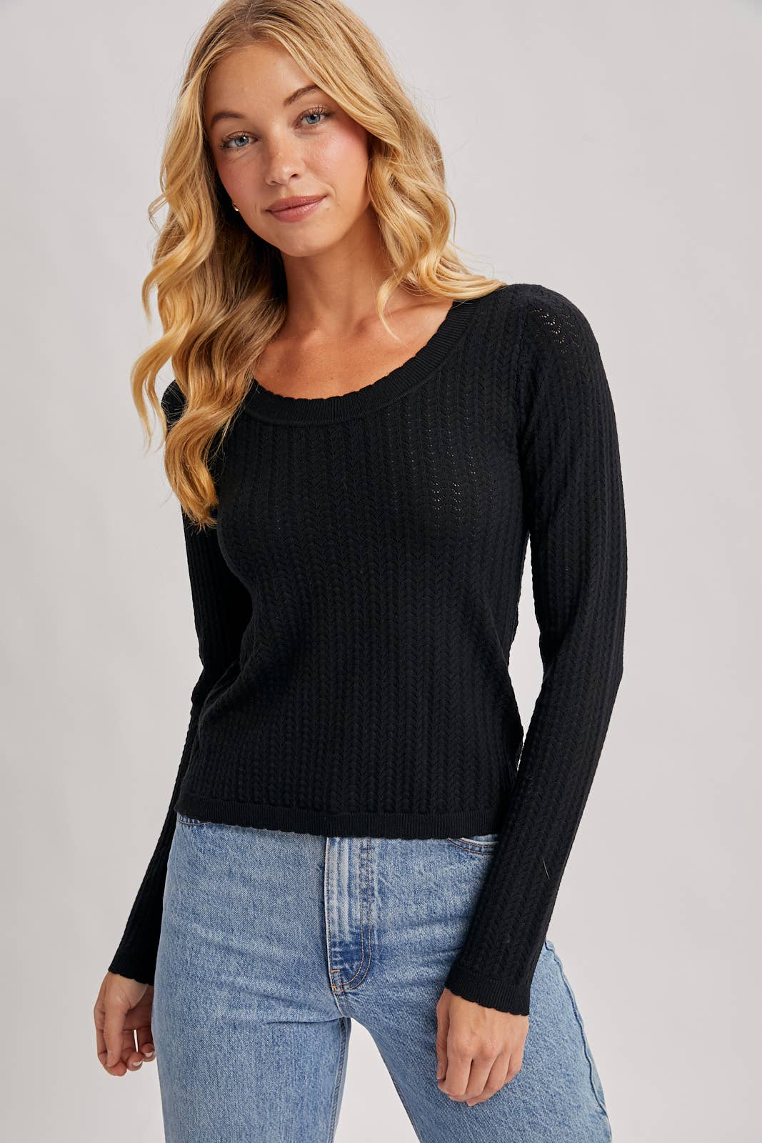 Bluivy - LONG SLEEVED POINTELLE KNIT TOP