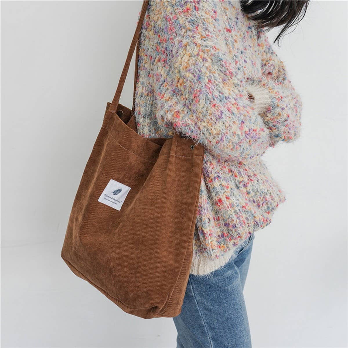 CORDUROY SNAP-BUTTON LARGE-CAPACITY SHOULDER BAG - NINEXIS