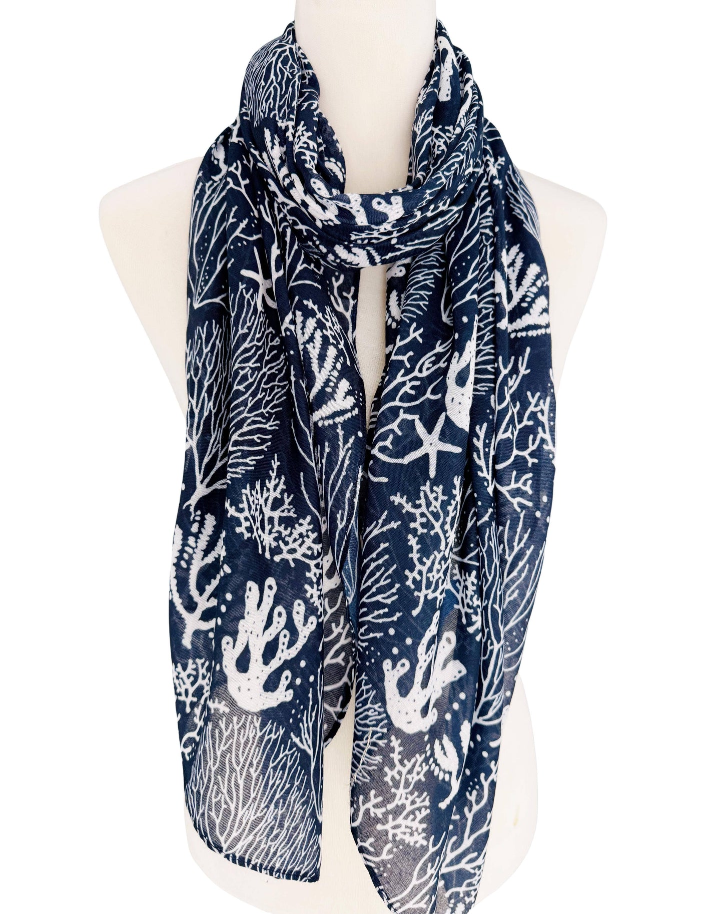 JC Sunny Fashion - JC022844 Navy-White Starfish & Coral Scarf