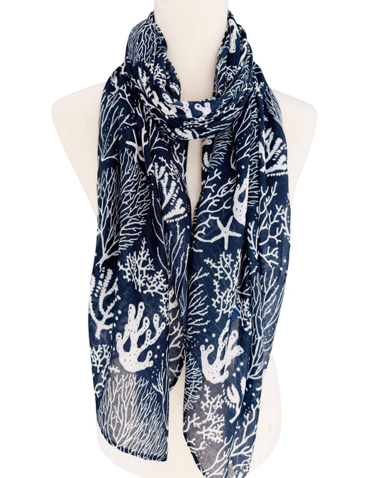 JC Sunny Fashion - JC022844 Navy-White Starfish & Coral Scarf