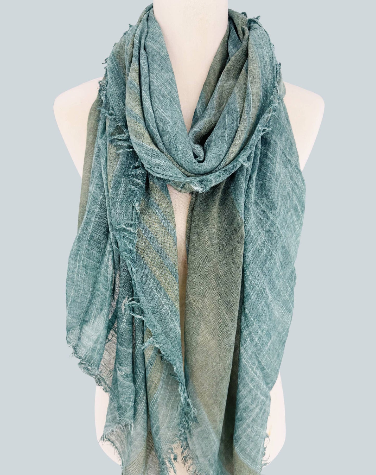 JC Sunny Fashion - JC021038 Textured Gauze Scarf Shawl – Soft Washed Colorblock Wrap with Subtle Distressed Dye & Raw Fringe Edges