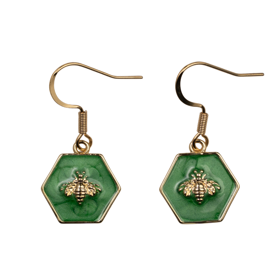 ali & bird jewelry - Green enamel bee earring, gold