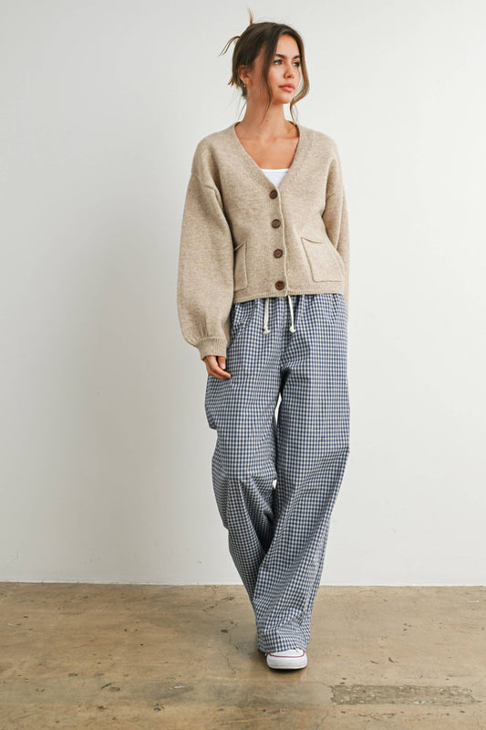 BUTTERMELON - V-Neck Cuff Button-Up Long Sleeve Top - BMC7802