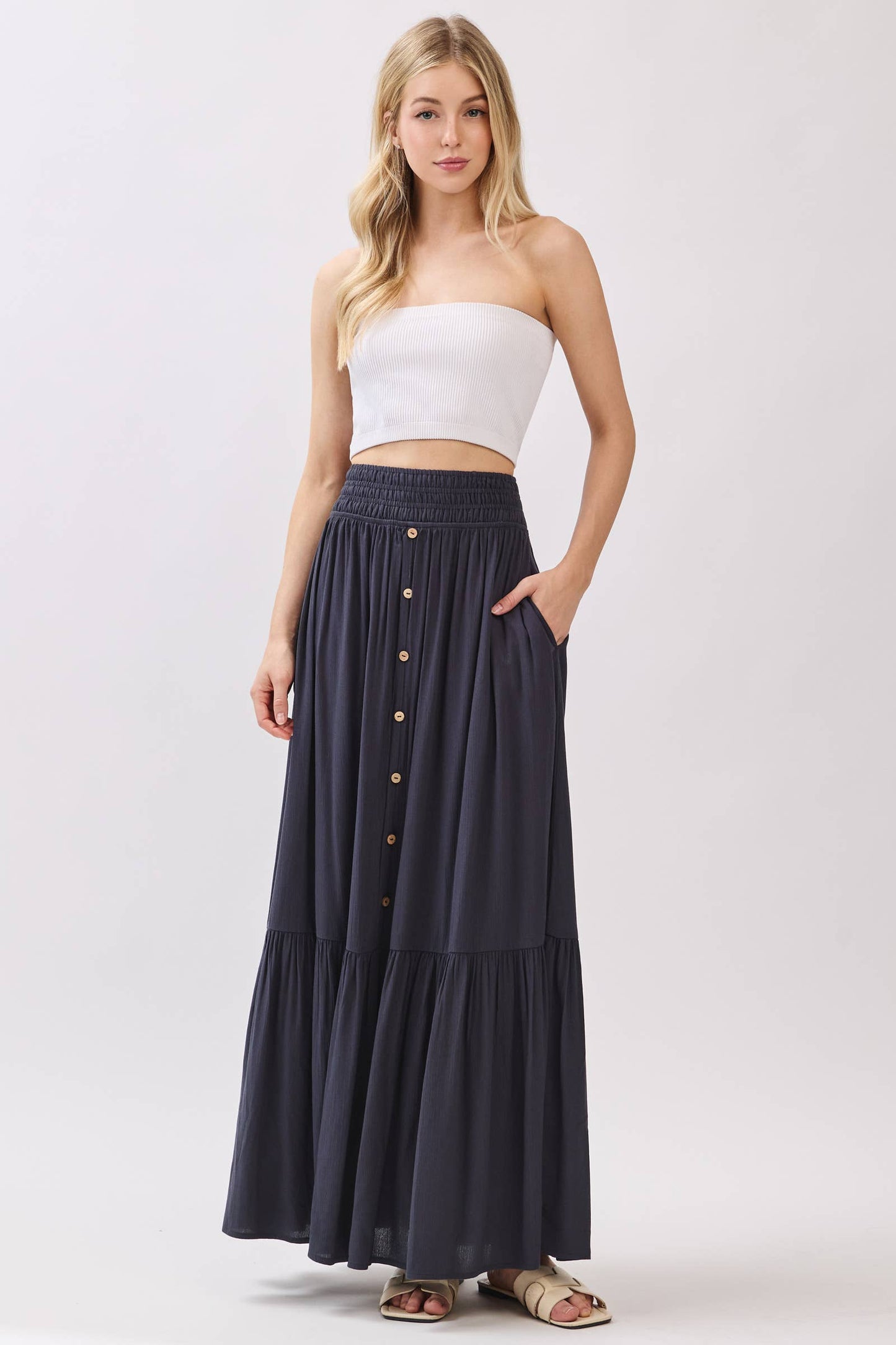 Ruffled Smocked Waist Tiered Maxi Skirt - Final Touch