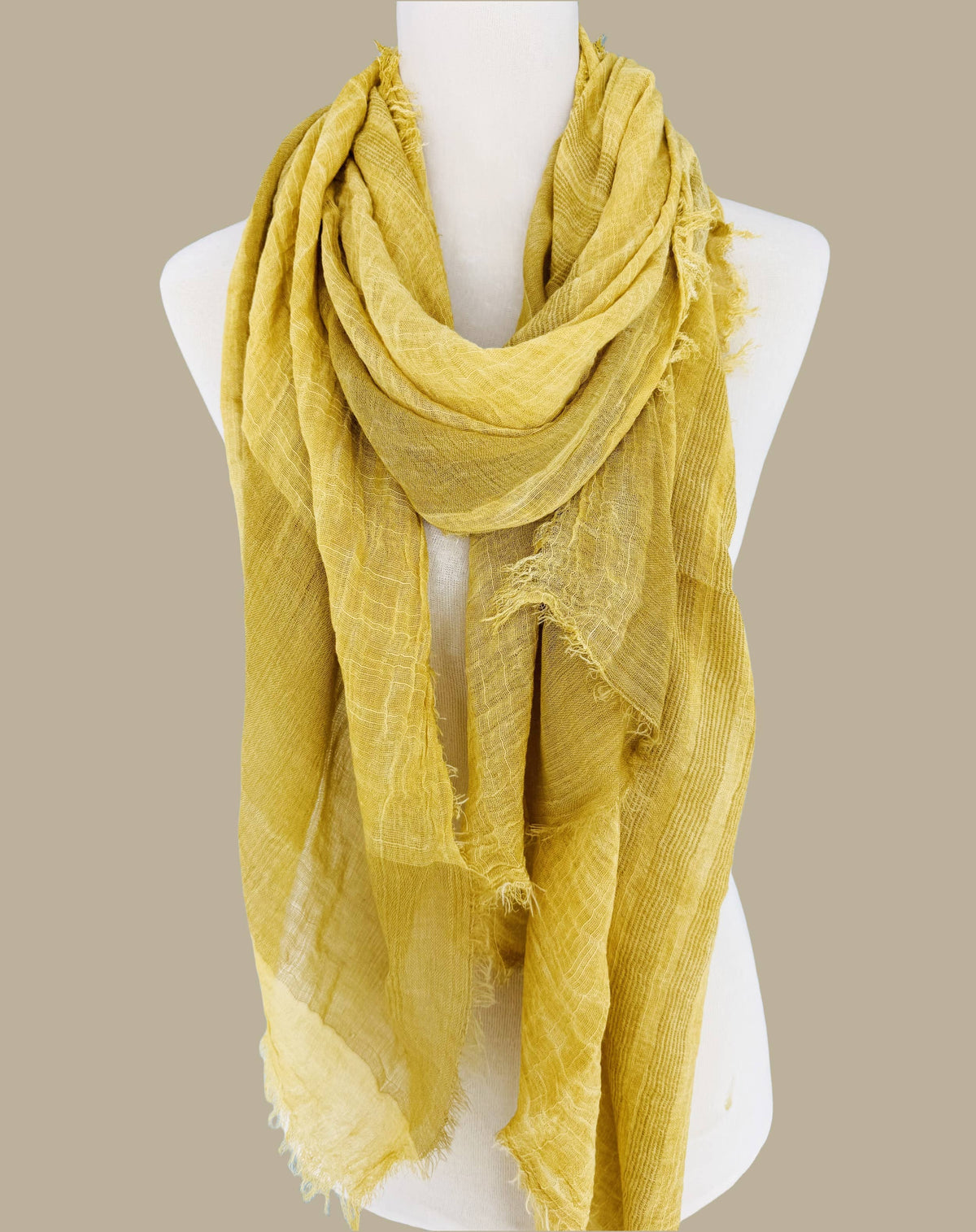 JC Sunny Fashion - JC021038 Textured Gauze Scarf Shawl – Soft Washed Colorblock Wrap with Subtle Distressed Dye & Raw Fringe Edges