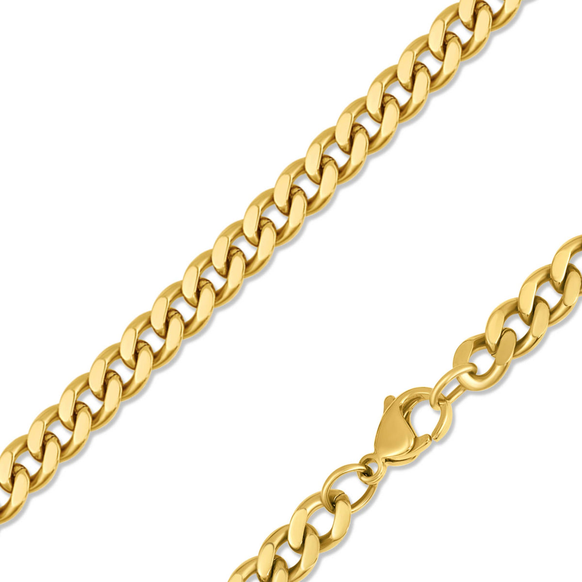 18K Gold PVD Stainless Steel Curb Chain Necklace - WJW