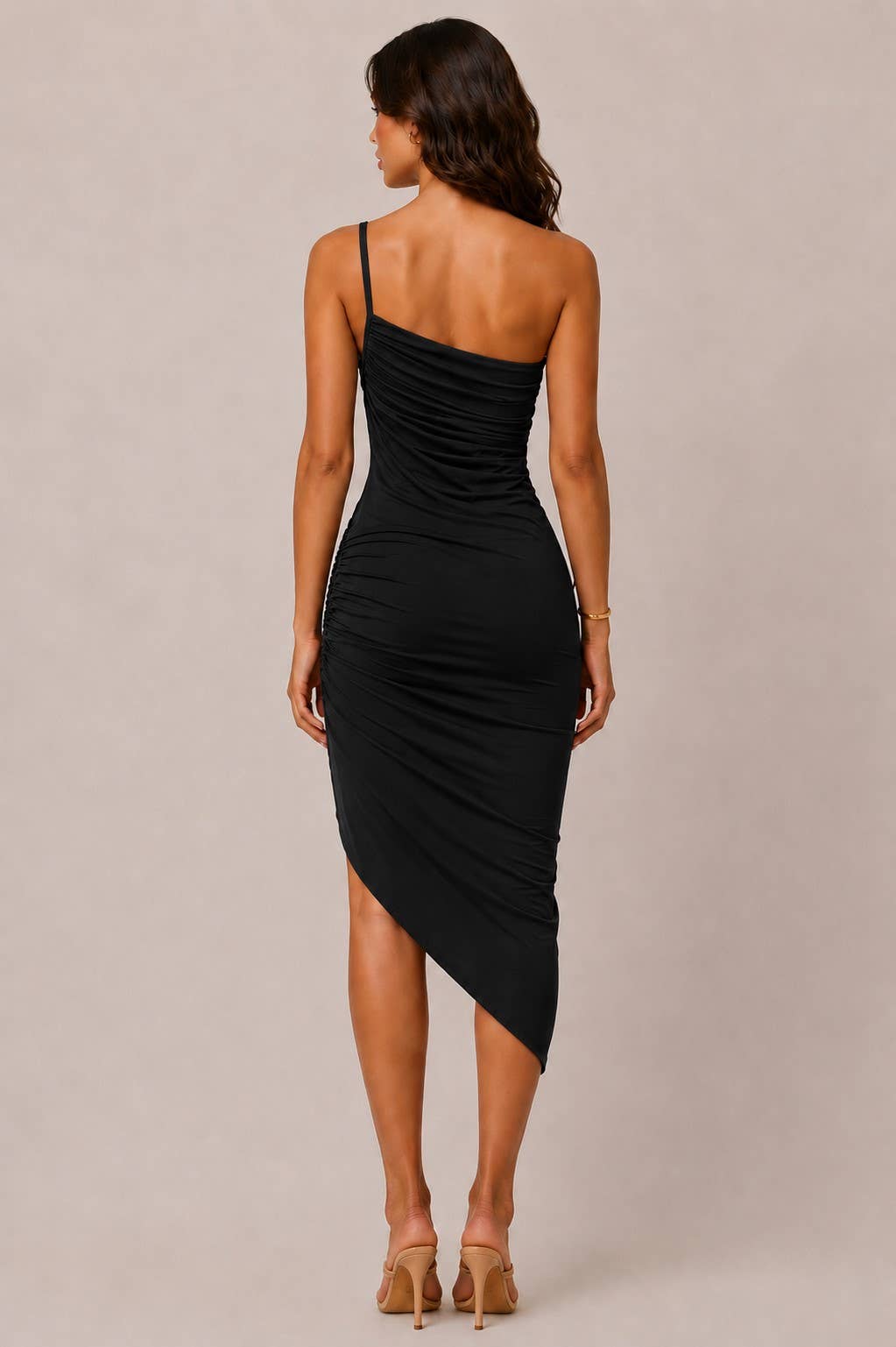JD57469 - ASYMMETRICAL HEM MIDI DRESS