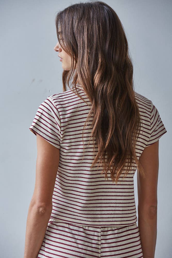 Knit Polyester Cotton Striped Short Sleeve Top - By Together