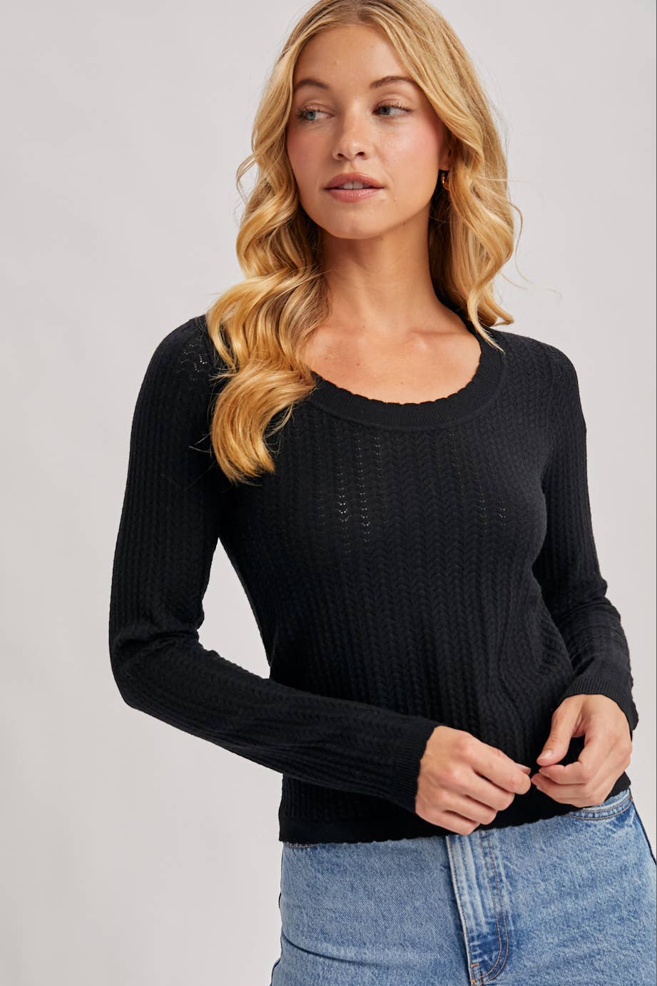 Bluivy - LONG SLEEVED POINTELLE KNIT TOP
