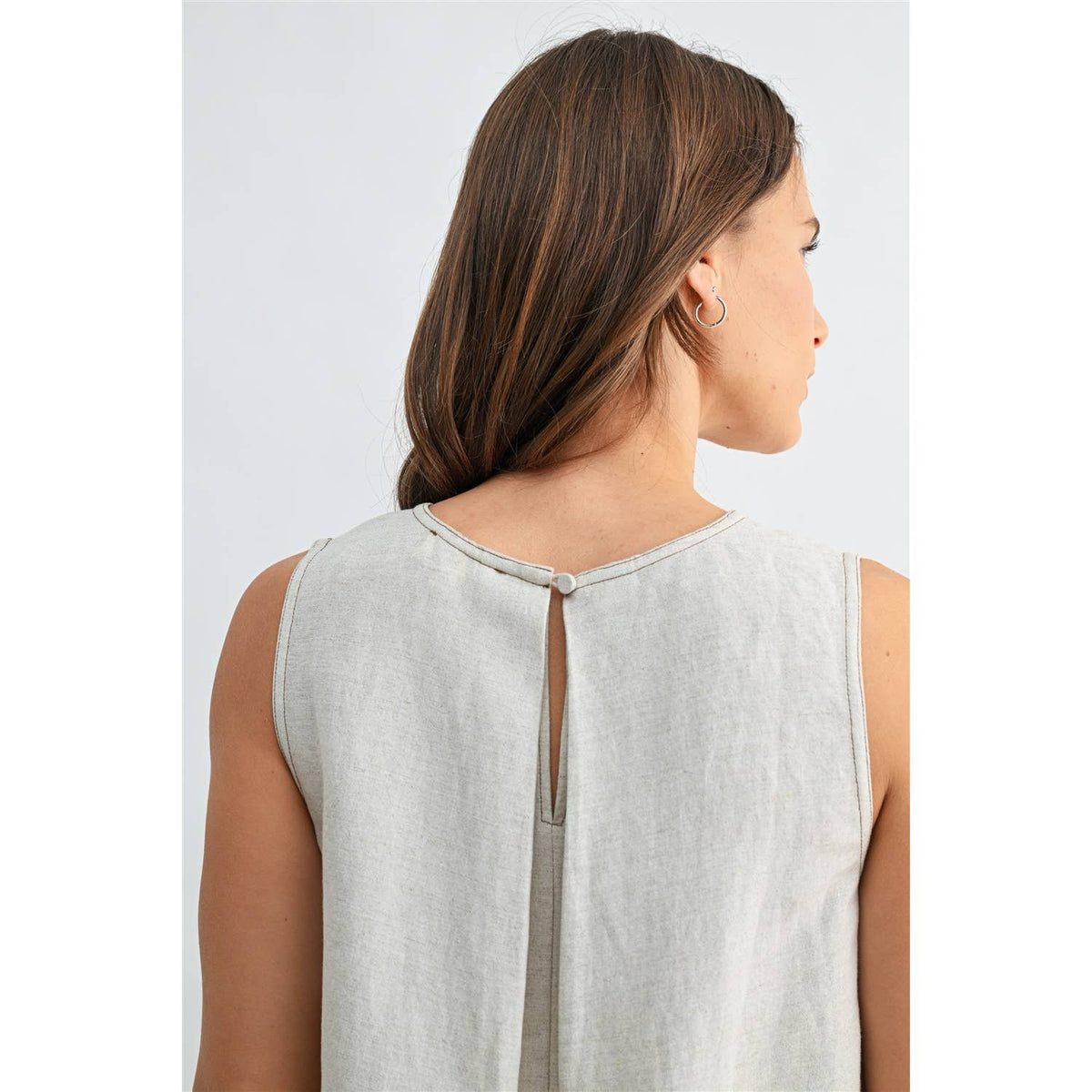 FUN2FUN - LINEN PLEATED BACK SLEEVELESS TOP