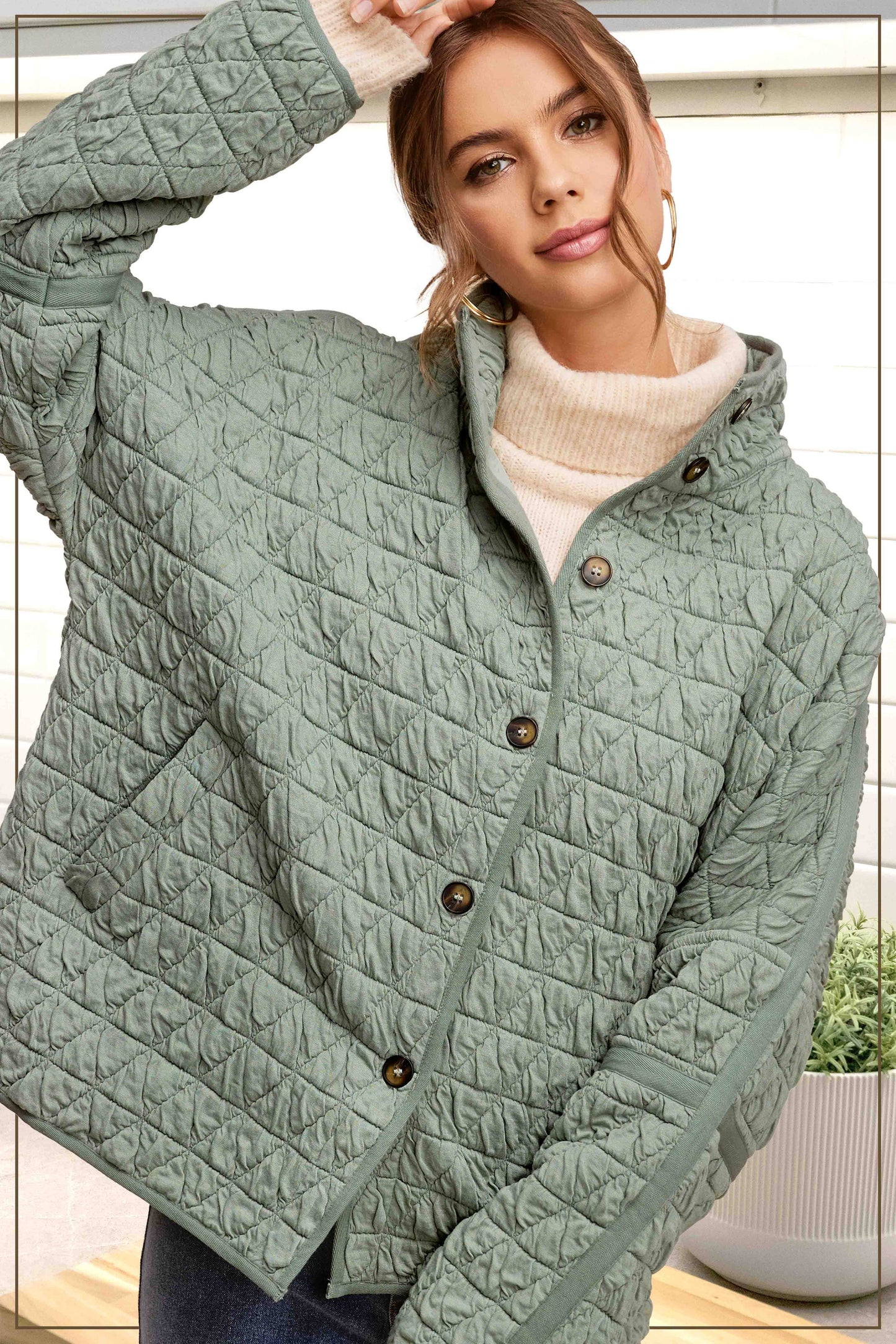 La Miel - JKT1787-Oversized Soft Quilted Button Down Jacket