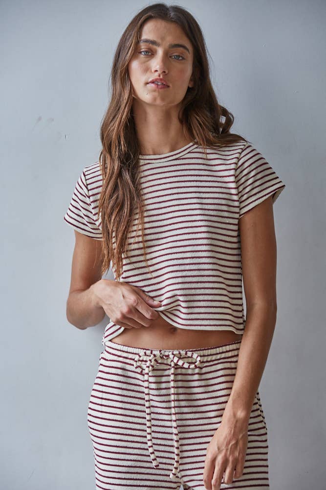 Knit Polyester Cotton Striped Short Sleeve Top - By Together