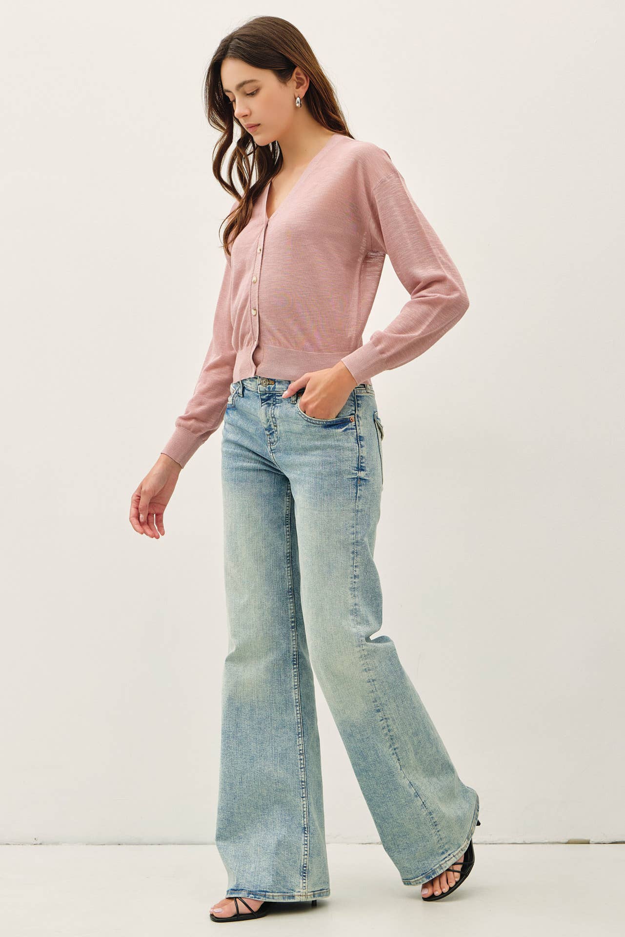 Be Cool - ULTRA FINE SLUBBED V-NECK FINE KNIT CARDIGAN