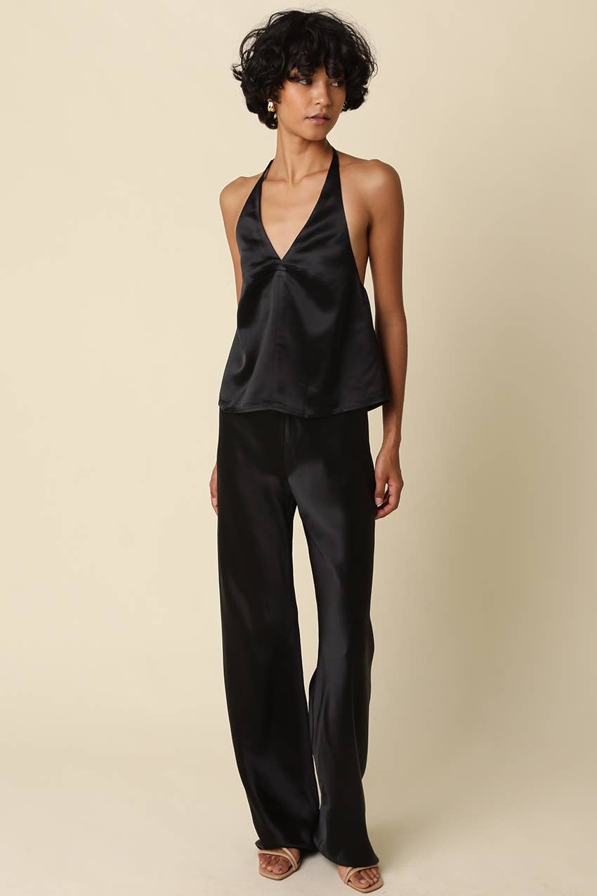 Billie Satin Wide Leg Pants - Olivaceous