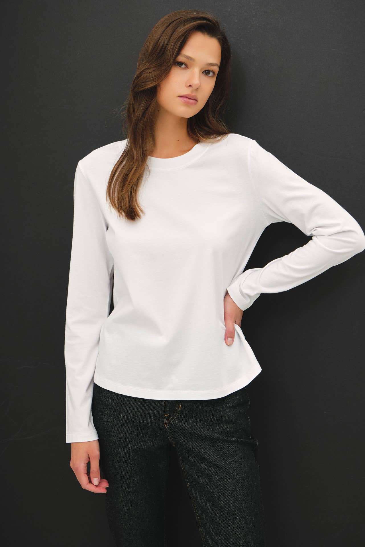 Be Cool - GARMENT WASHED COTTON LONG SLEEVE BASIC TOP