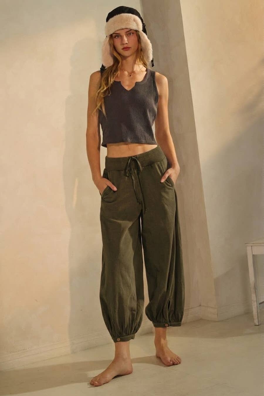 Oddi - Acid Washed Capri Length Bubble Pants