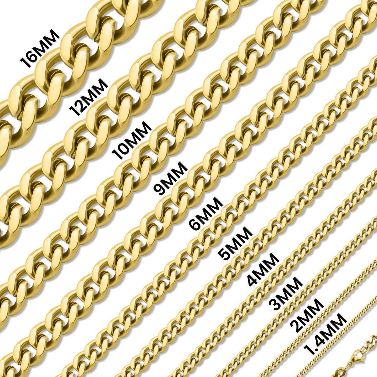 18K Gold PVD Stainless Steel Curb Chain Necklace - WJW
