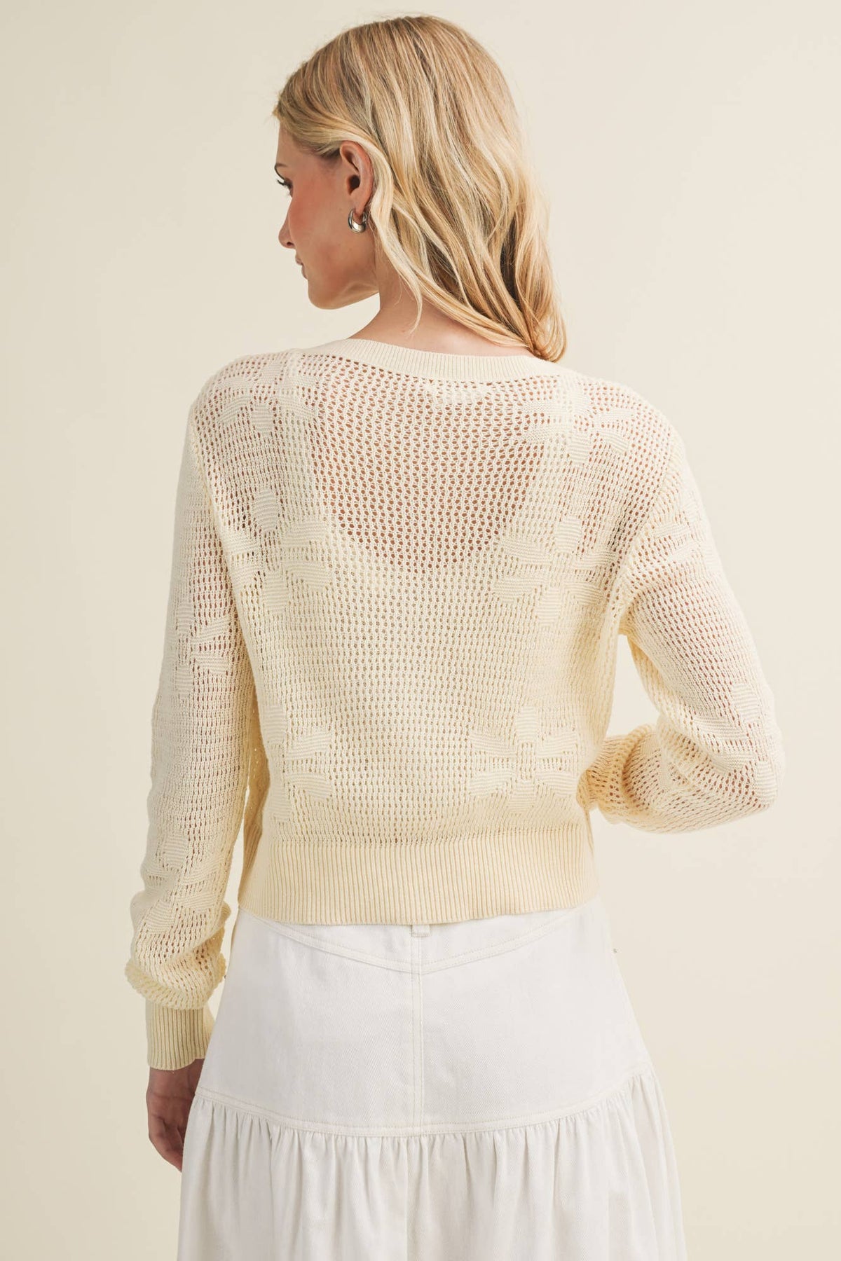 Mustard Seed - Botanical Trellis Pointelle Knit Cardigan
