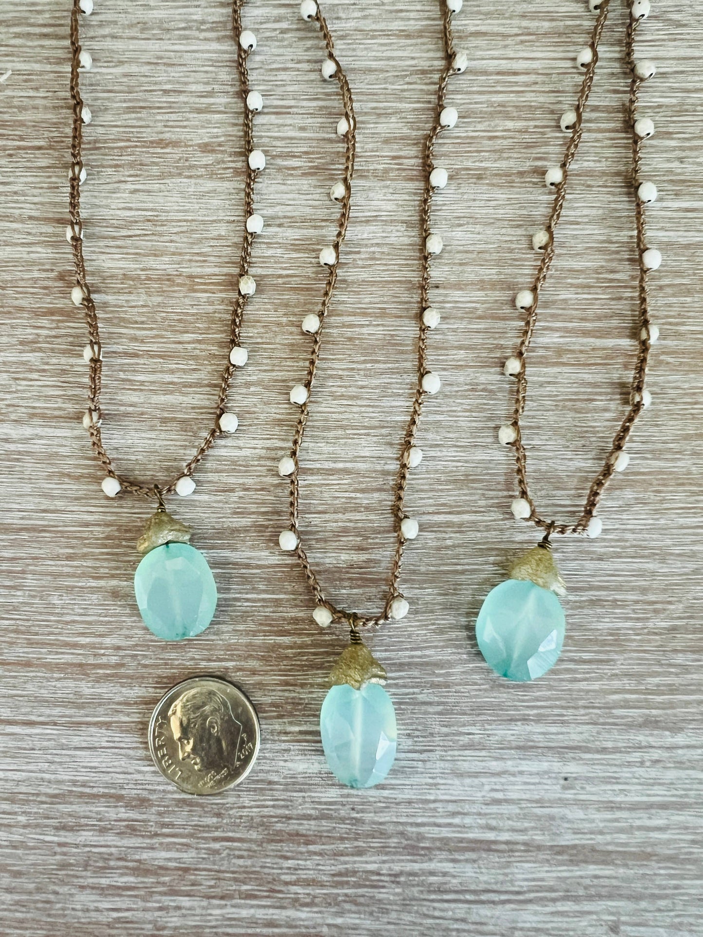 Twist Style - Chalcedony Dew Drop Necklace With Frosty White Crystal