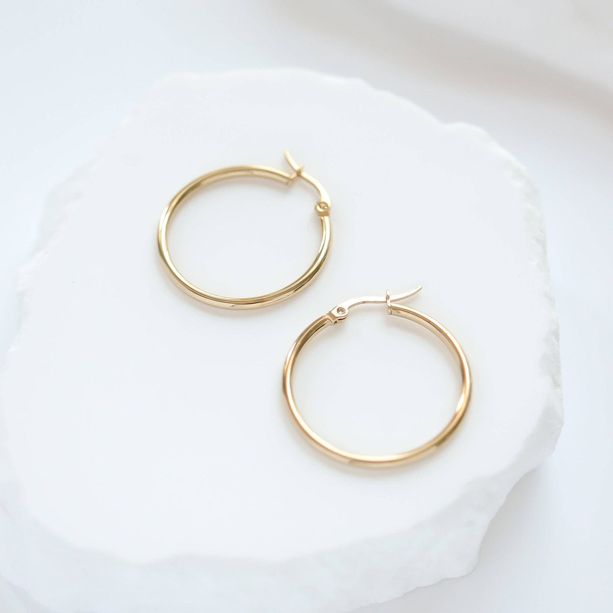 18K Gold PVD Stainless Steel Round Tube Hoop Earrings - WJW