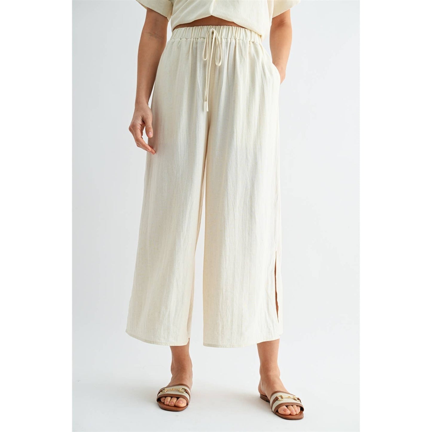 FUN2FUN - SIDE SLIT LINEN PANTS