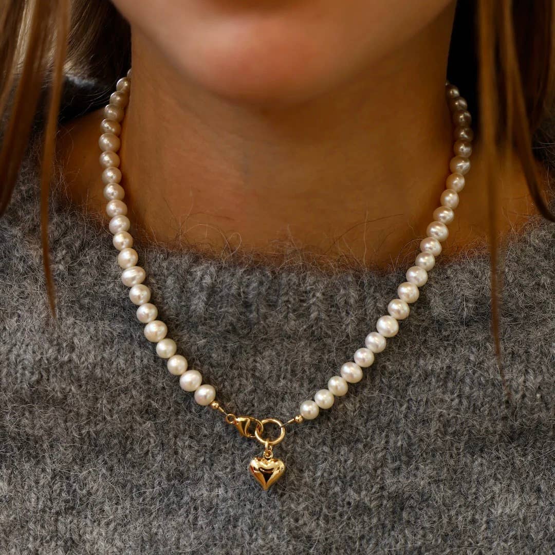 Katie Waltman Jewelry - HEART AND FRESHWATER PEARL NECKLACE