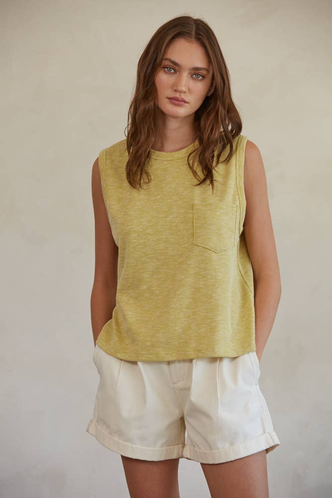 By Together - RJ3145 | Knit Ribbed Crew Neck Sleeveless Tank Top