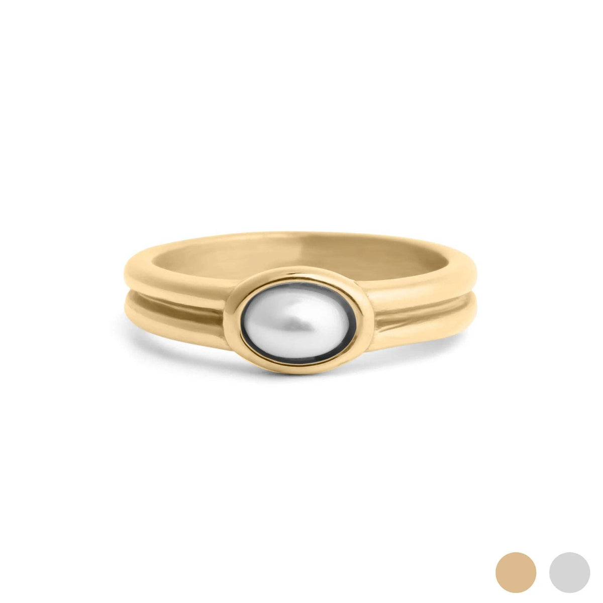18K Gold PVD Stainless Steel Faux Pearl Statement Ring - WJW