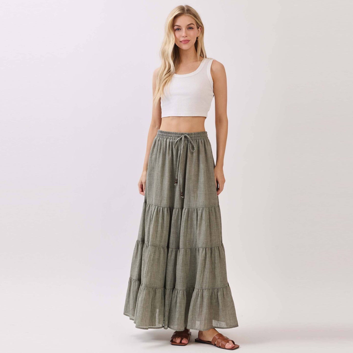 Tiered Coconut Tie Detail Maxi Skirt - Final Touch