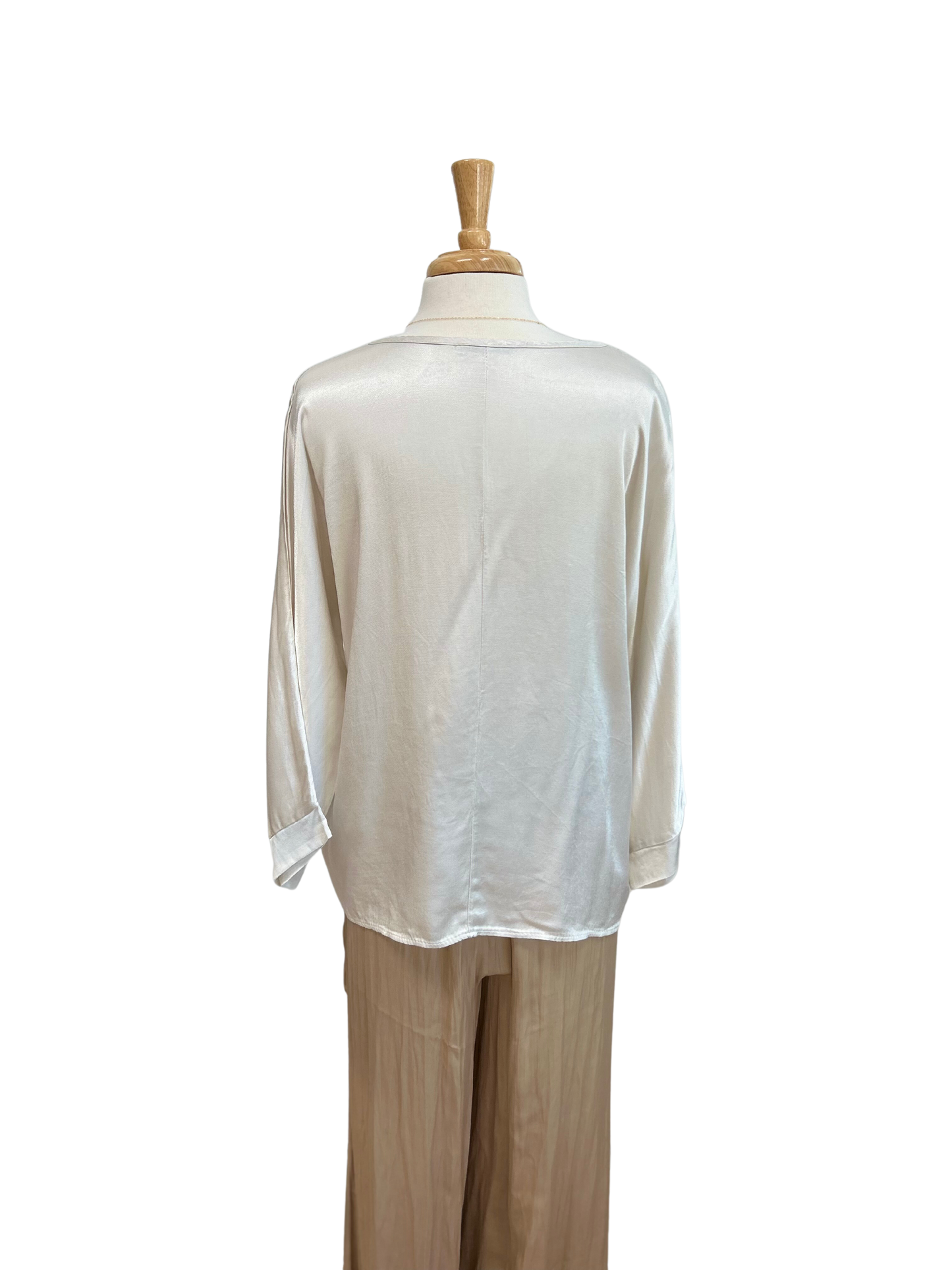 V-Neck Cuff Sleeve Satin Top