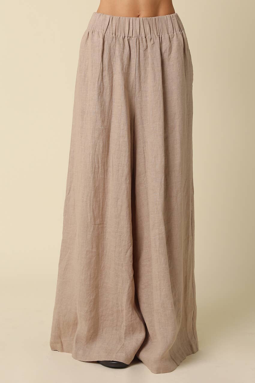 Jerri Linen Wide-Leg Pants - Olivaceous
