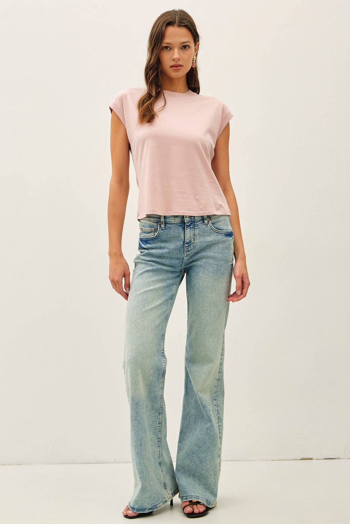 Be Cool - GARMENT DYED COTTON CAP SLEEVE CREW NECK