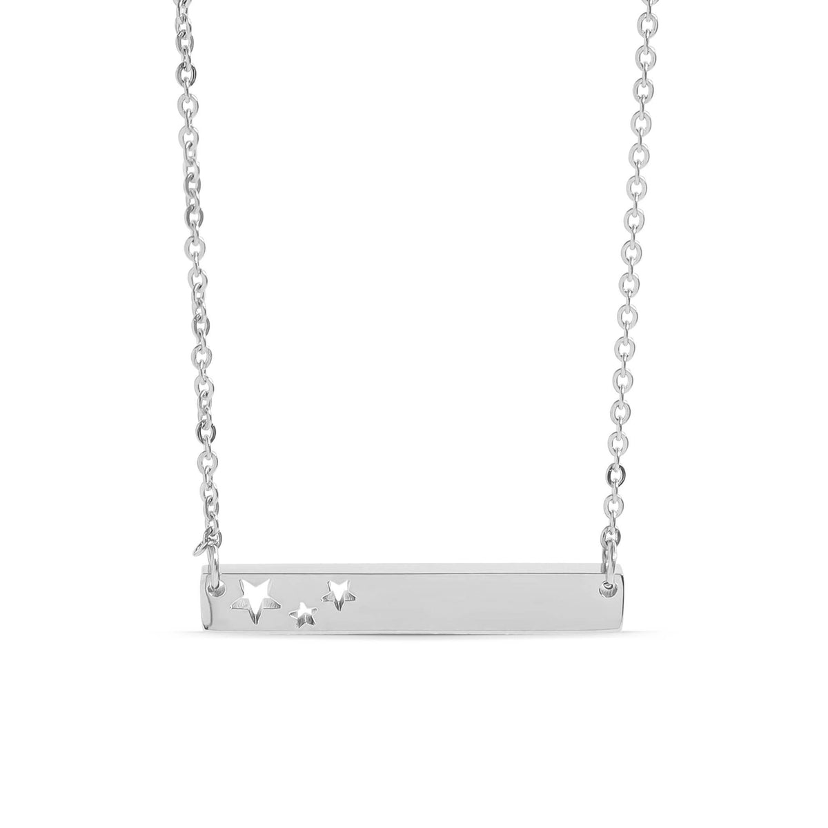 18K Gold PVD Stainless Stars Blank Bar Necklace - WJW