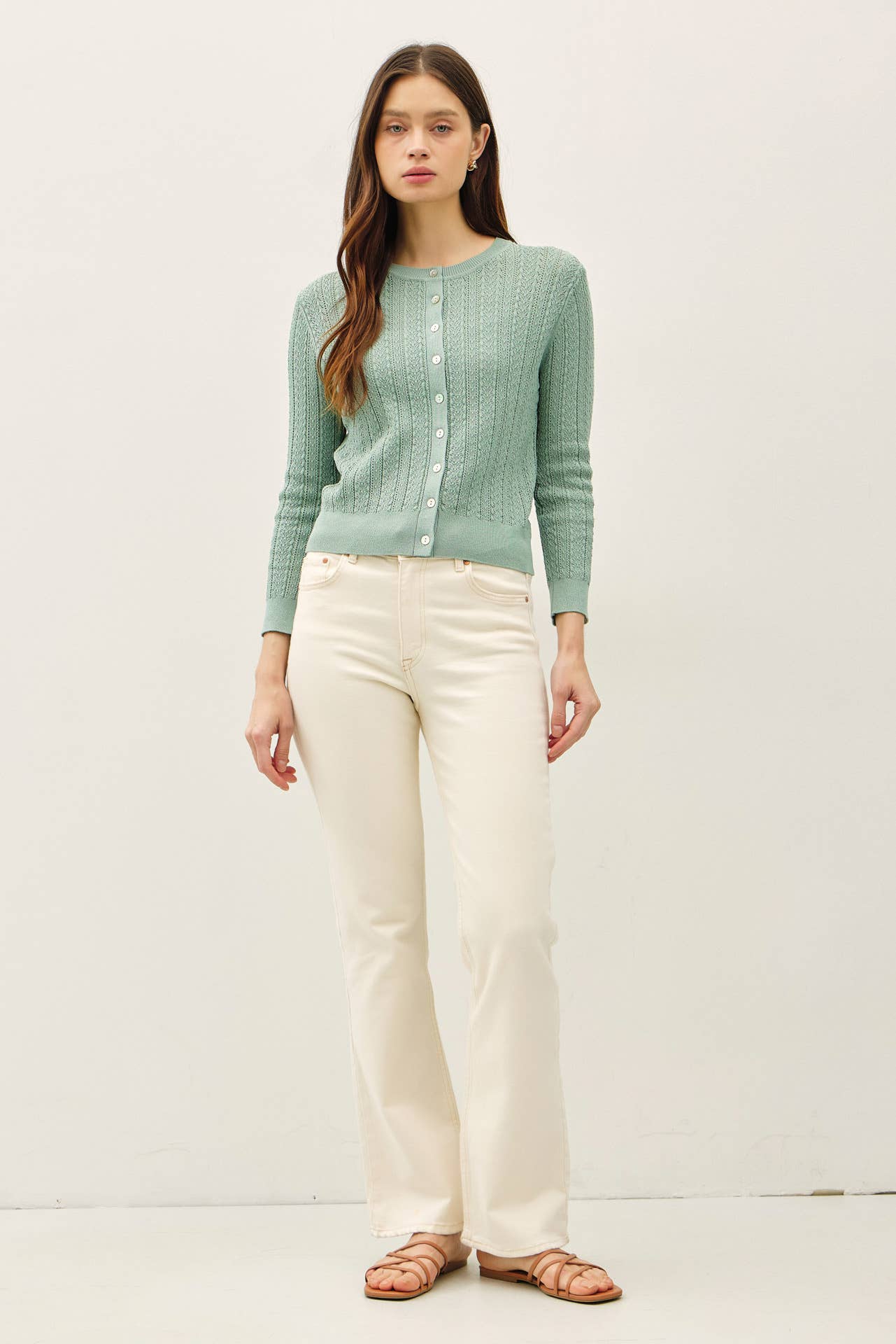 Be Cool - POINTELLE 3/4 SLEEVE CARDIGAN