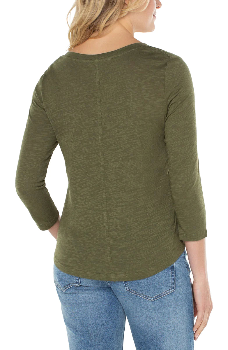3/4 Sleeve Scoop Neck Slub Knit Tee