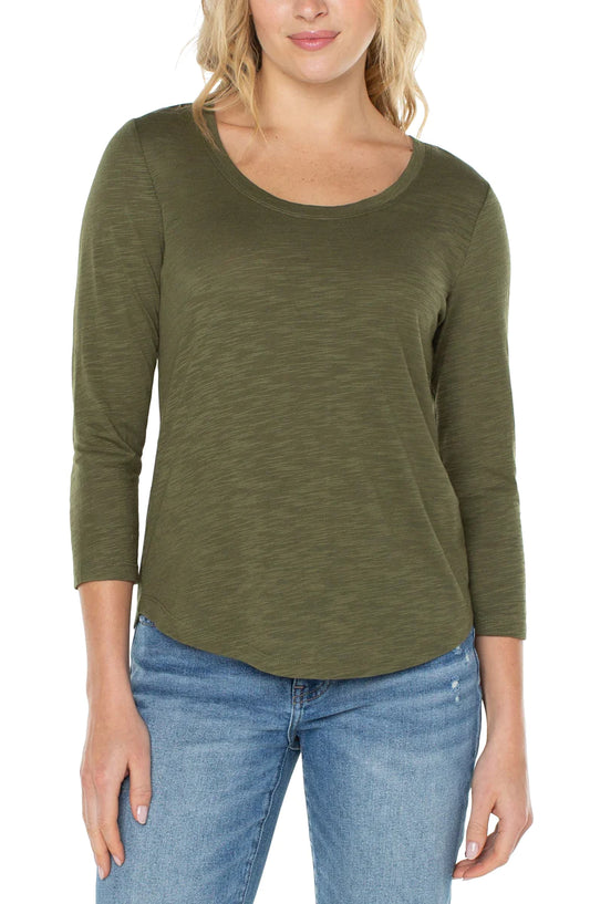 3/4 Sleeve Scoop Neck Slub Knit Tee