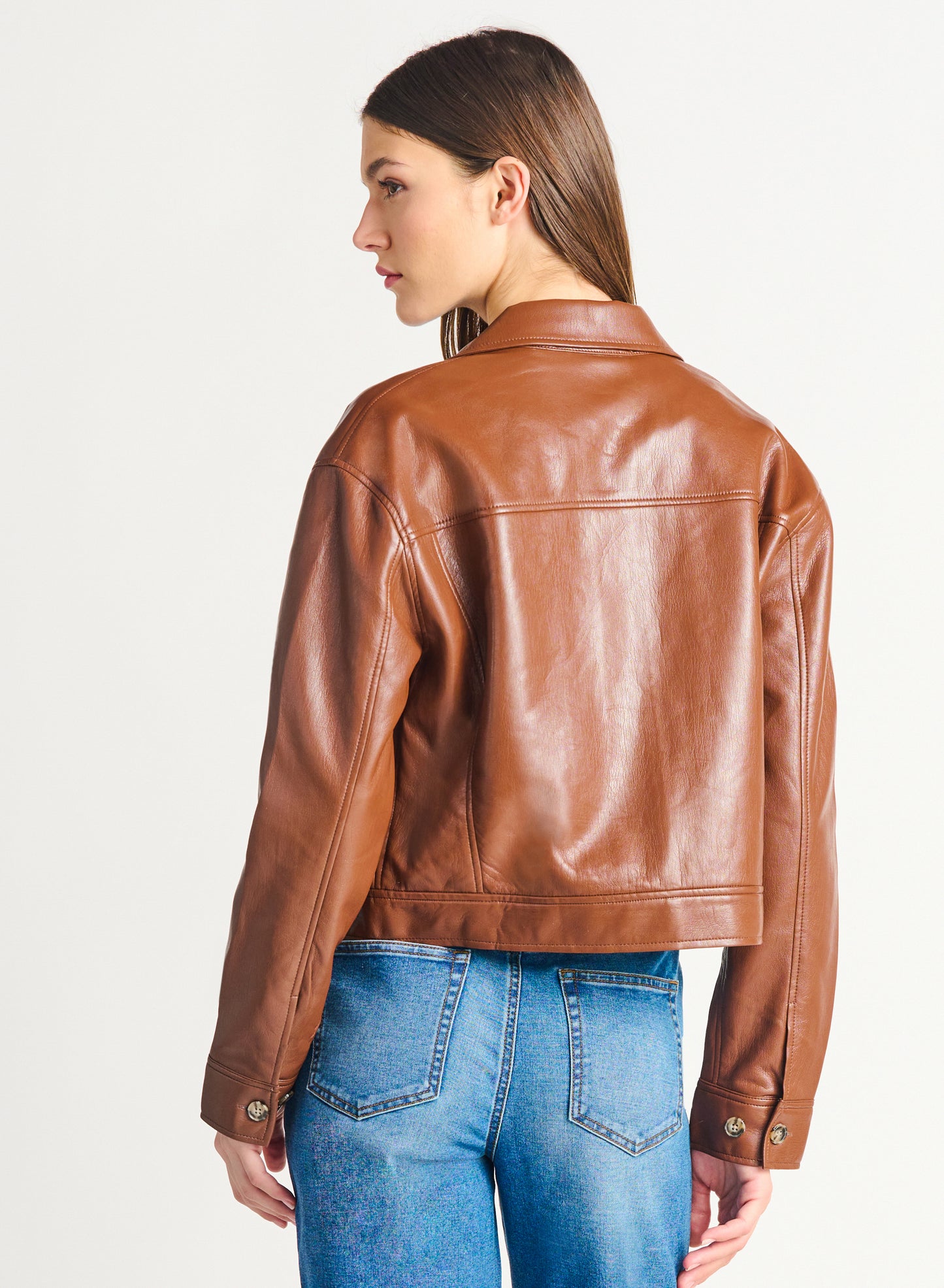 BUTTON FRONT FAUX LEATHER JACKET