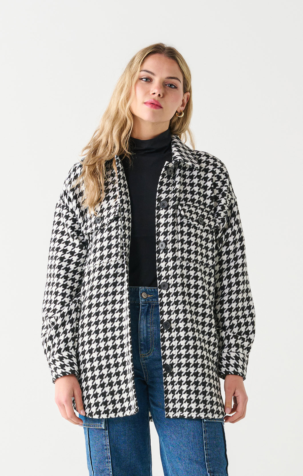 BUTTON FRONT HOUNDSTOOTH SHACKET