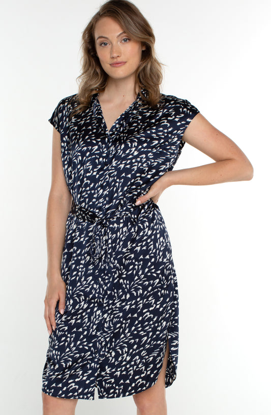 Collard Buton Front Dress w/ Dolman Sleeve & Removable Belt