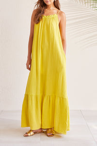 MAXI DRESS W/ FRILL AND PKTS