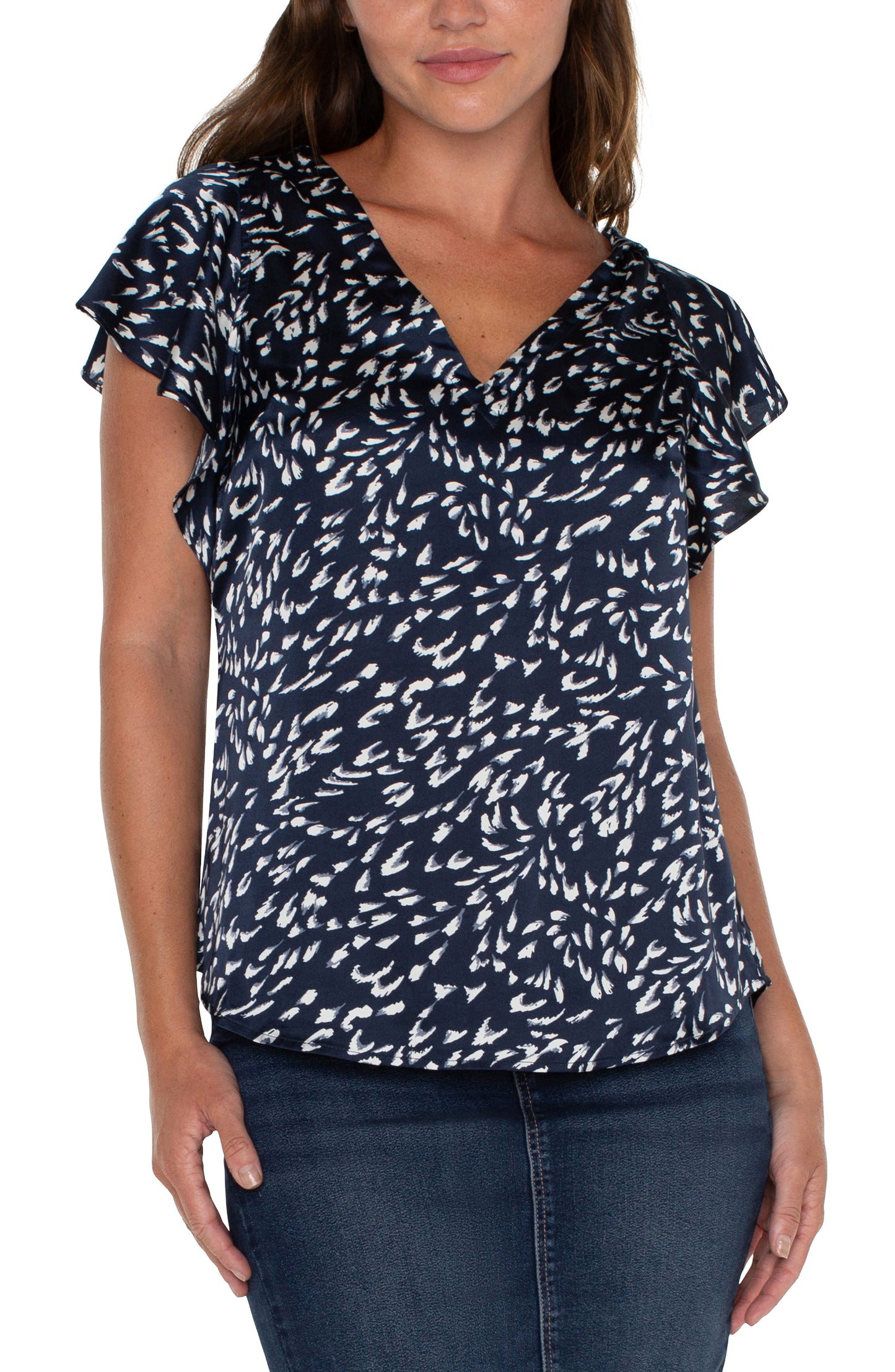 double v neck flutter slv top